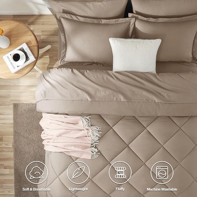 CozyLux Queen Comforter Set Khaki - Image 2