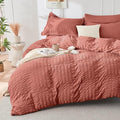 HYMOKEGE Coral Red Duvet Cover Queen Size, Ultra Soft 3-Piece Seersucker Duvet by HYMOKEGE