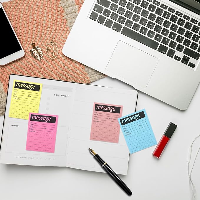 9 Pieces Telephone Message Sticky Notes Pads 4 x 5 Inch Assorted Neon Colors Sticky Notes Urgent Notes Self Stick Note Pads for Work Call, Office Supplies, 50 Sheets/Pack (Fluorescent Colors)