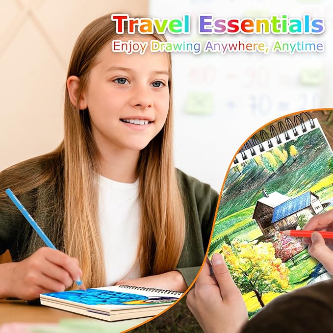 3-Pack 50 Sheets 9" x 12" Sketch Book, Spiral Bound Art Sketchbook, Bulk School Supplies for Kids, Acid Free Artist Easel Drawing Paper Pad for Drawing Painting Writing Sketching