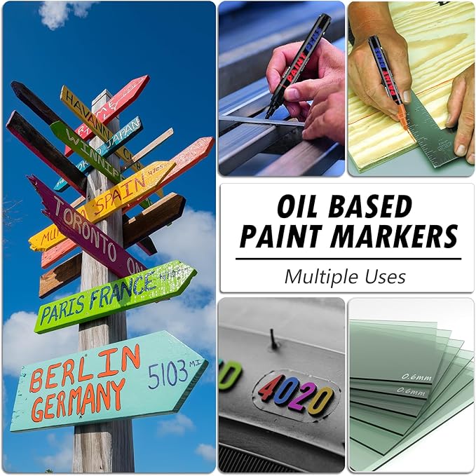 Craiiby White Paint Pens Paint Markers - 12 Pack Permanent Quick Dry Waterproof Marker Pens for Rocks Wood Fabric Plastic Canvas Glass Mugs Metal Tire Stone