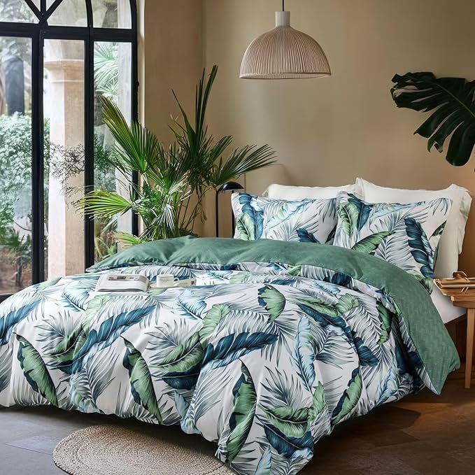 OAITE Duvet Cover Queen Size, Reversible Summer Leaf Green Duvet Cover Set - Image 2