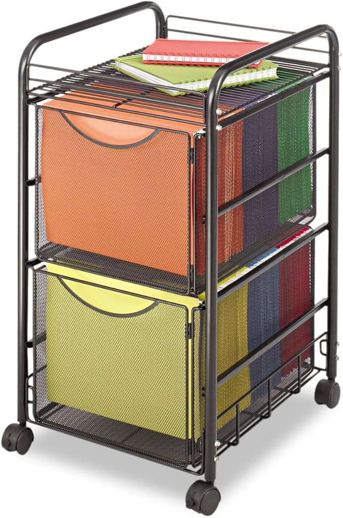 Safco Onyx Rolling Cart with 2 File Drawers, Fits Letter-Size Hanging Folders, Durable Steel Mesh Construction, Black