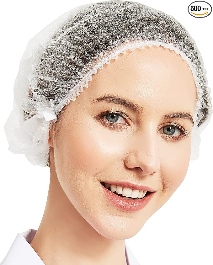 ProtectX 500-Pack White Disposable Hair Nets, Elastic Head Cover, Bouffant Caps by ProtectX