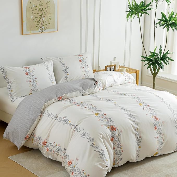 OAITE Duvet Cover Set Queen Size Floral Pattern Ultra Soft 100% Cotton Duvet - Image 5