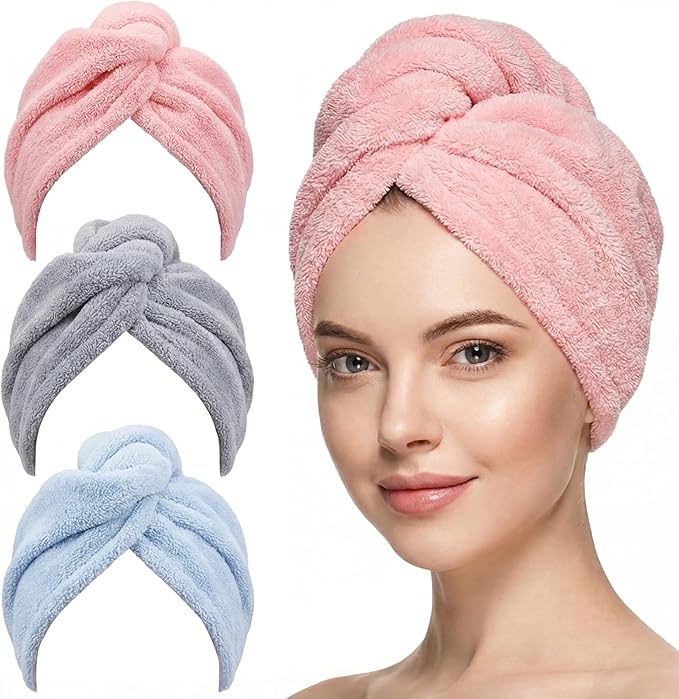 3 Pack Large Microfiber Hair Towel Wrap by Unknown