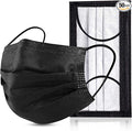 Black Disposable Face Masks 4 Layers Protection 50Pcs, Breathable Dust Mask by YJIAKA
