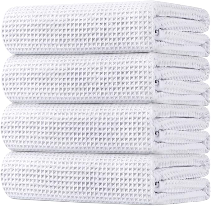 HOMEXCEL Waffle Bath Towels Set 4 Pack, Premium Microfiber Bathroom Towels by HOMEXCEL