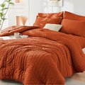 HYMOKEGE Burnt Orange California King Comforter Set Seersucker 7 Pieces by HYMOKEGE