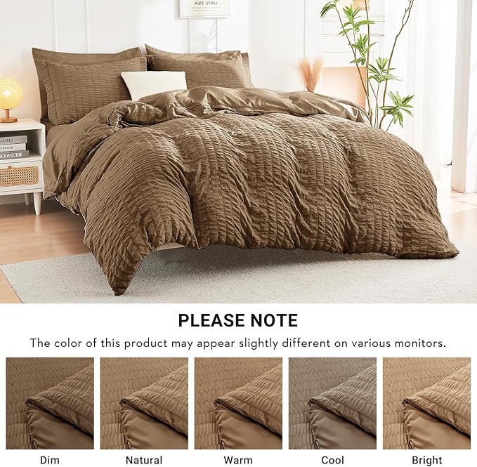 HYMOKEGE Brown Full Size Comforter Sets Seersucker 7 Pieces, All Season Luxury - Image 6