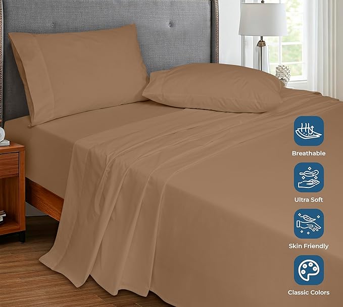 Royale Linens 100% Organic Cotton Queen Flat Sheet Only - Image 4
