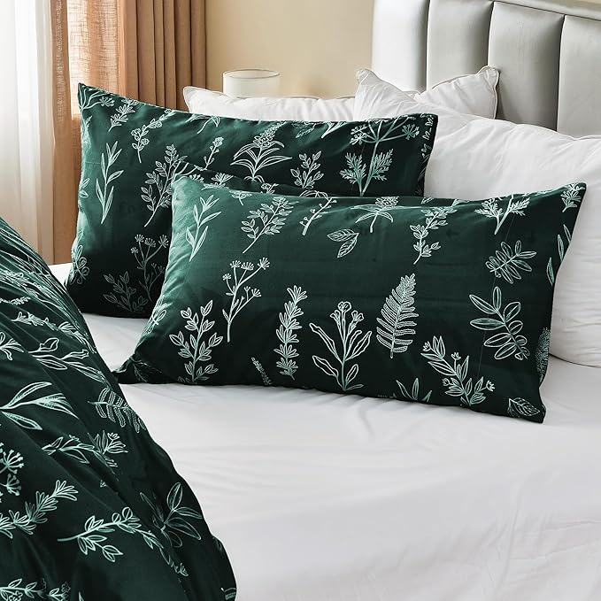 MUXHOMO Duvet Cover King Size, Reversible Floral Forest Green Duvet Cover Set - Image 4