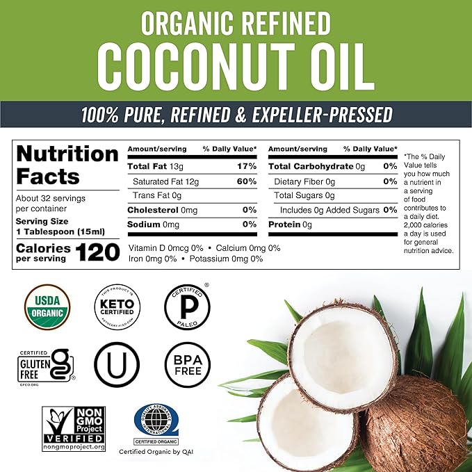 Viva Naturals Refined Coconut Oil, 16 fl oz – Expeller-Pressed, USDA Organic - Image 2