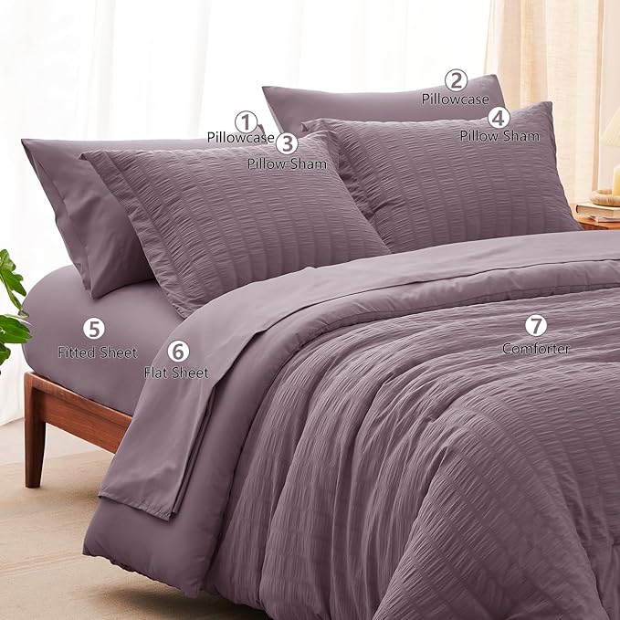 CozyLux Oversized Queen Comforter Set Dusty Purple Seersucker 7 Pieces 98x98 - Image 8