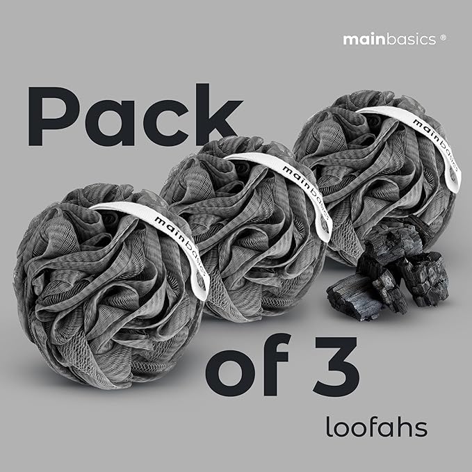 MainBasics Charcoal Infused Bath Shower Loofah Sponge Pouf Body Wash Scrubber - Image 6
