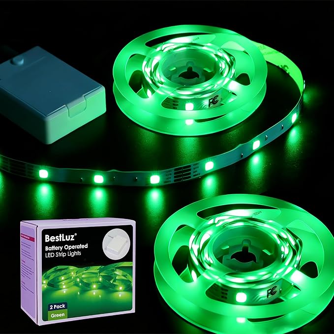 BestLuz Battery Powered LED Strip Lights 2X 3.33ft Flexible Green Light Strip by BestLuzUS