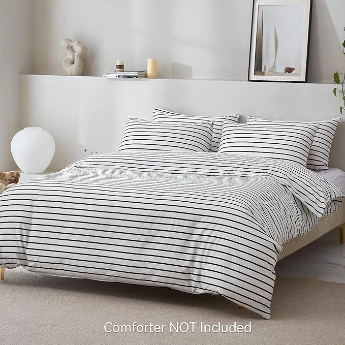 JELLYMONI 100% Natural Cotton 3pcs Striped Duvet Cover Sets, - Image 2