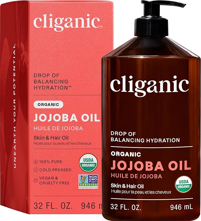 Cliganic Organic Jojoba Oil 32 oz, 100% Pure | Bulk, Natural Cold Pressed by Cliganic