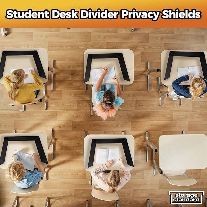 4-Pack Desk Dividers for Students - Durable & Waterproof Plastic Study Carrel Divider, Classroom Folders Teacher Supplies, Easy-to-Clean Plastic Privacy Shield Folder Boards for Student Desks, Black