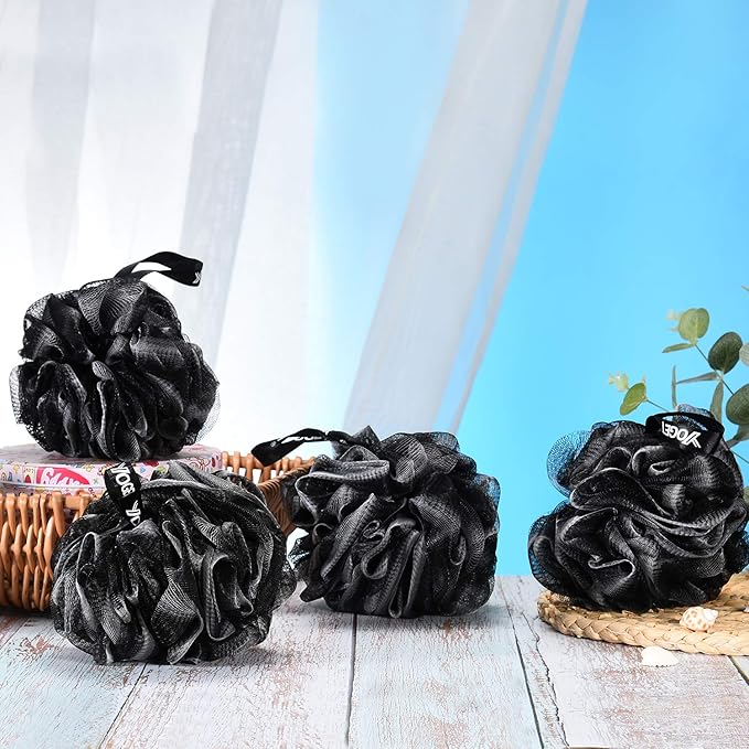 Yoget Bath Loofah Sponge, 4 Pack Black 60G Shower Mesh Ball Soft Pouf Body - Image 6