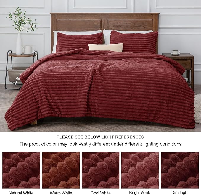 BEDELITE Fleece Queen Comforter Set -Super Soft & Warm Fluffy Burgundy Bedding - Image 7