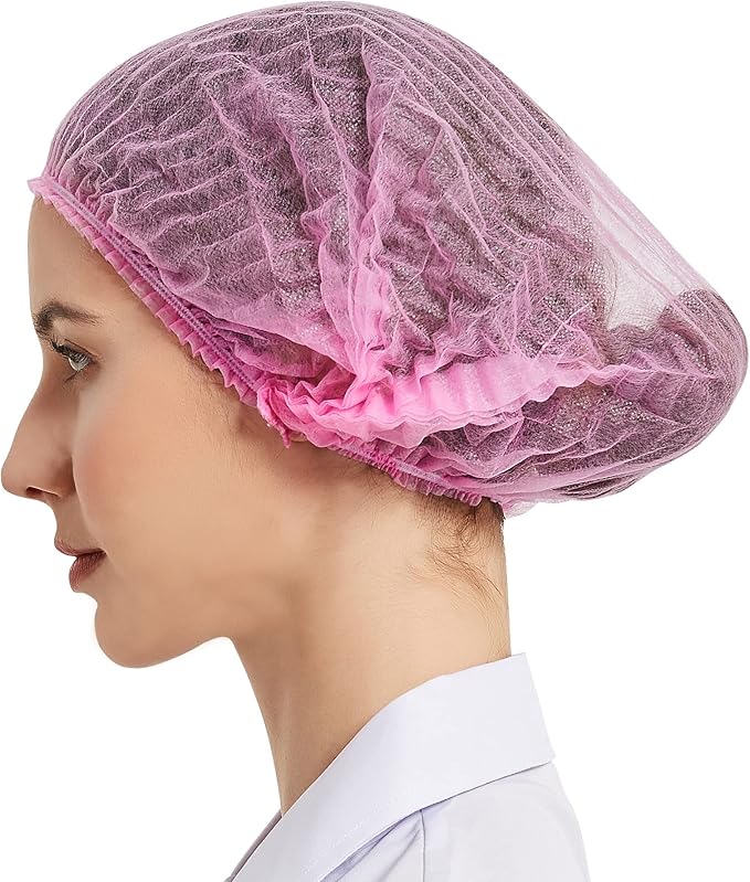 ProtectX 500-Pack Pink Disposable Hair Nets, Elastic Head Cover, Bouffant Caps - Image 2