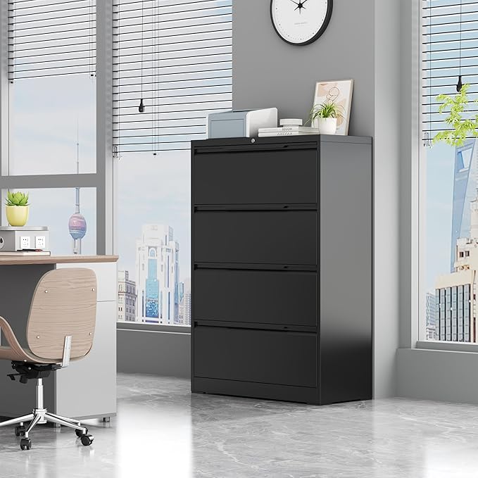 LONGLINK 4 Drawer Lateral File Cabinets with Lock,Metal Filing Cabinet for Home Office,Wide Office Storage Cabinet with Hanging Bars for A4 Legal/Letter Size(Easy Assembly)