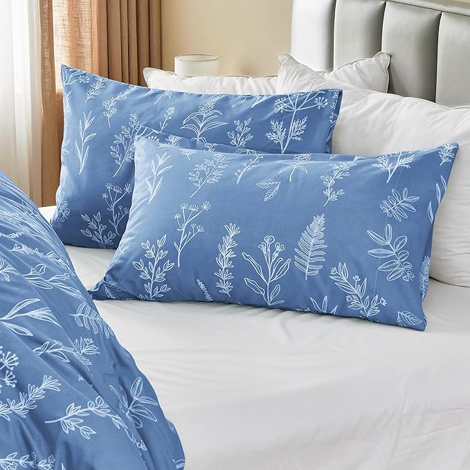 MUXHOMO Duvet Cover Queen Size, Reversible Floral Ice Blue Duvet Cover Set - Image 4