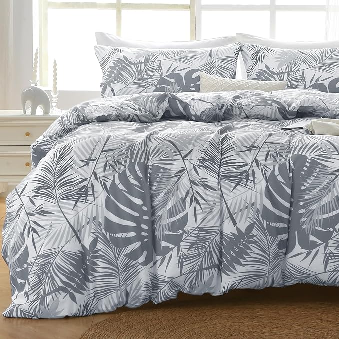 MUXHOMO Duvet Cover Full Size, Reversible Floral Black & Grey Duvet Cover Set by MUXHOMO