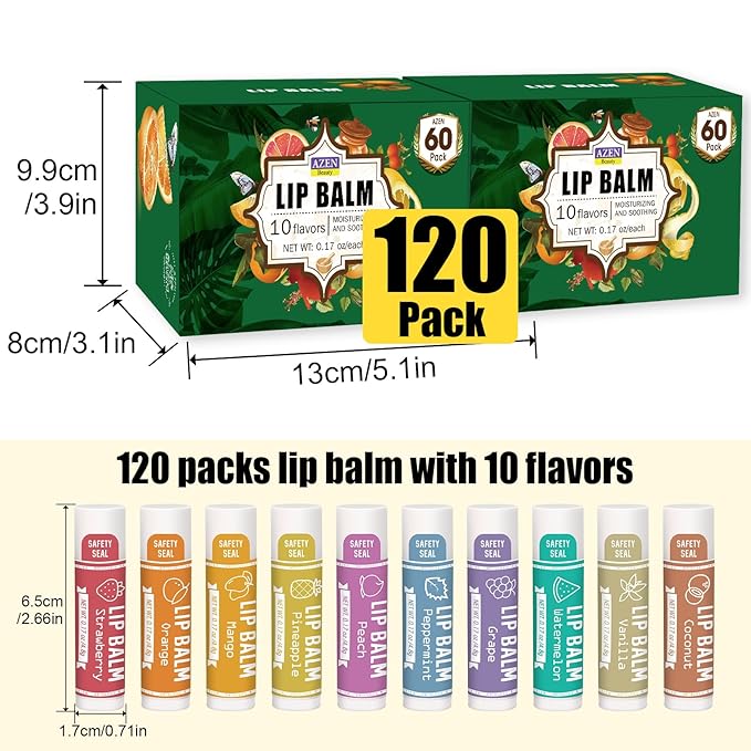 AZEN 120 Pack Lip Balm, Natural Lip Balm Bulk, Lip Care Product, Moisturizing - Image 7