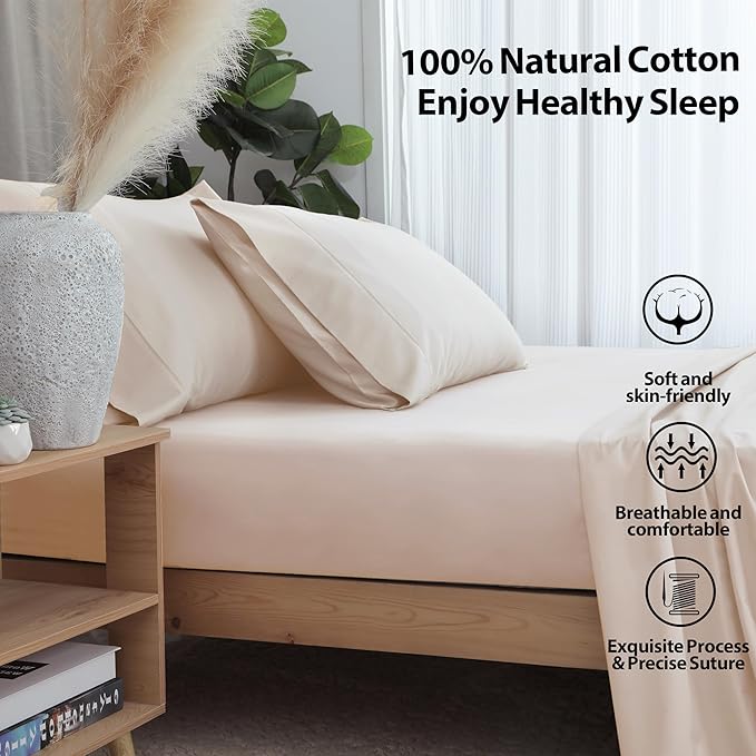 Twin XL Size Fitted Sheet Only Beige, 100% Egyptian Cotton 600 Thread Count - Image 2