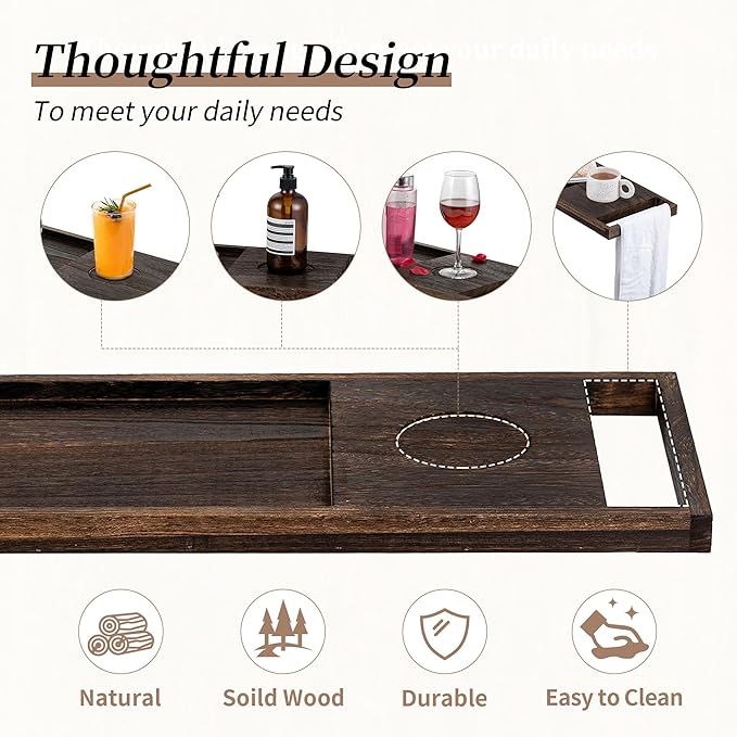 Hanobe Bathtub Tray Bath Caddy: 31" Wooden Tub Shelf - Image 8