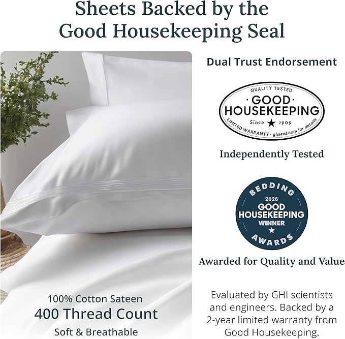 California Design Den Soft 100% Cotton Twin Size Bed Sheets Set, 400 Thread - Image 2
