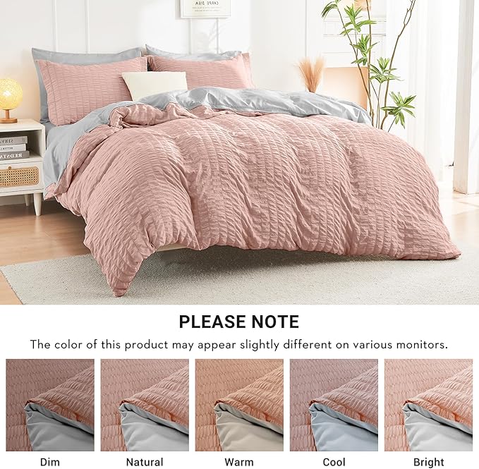 HYMOKEGE Rose Gold/Light Grey Queen Comforter Set Seersucker 7 Pieces, All - Image 5