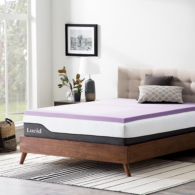 Lucid 2 Inch Lavender Memory Foam Mattress Topper, Queen Size – Essential Oil - Image 7