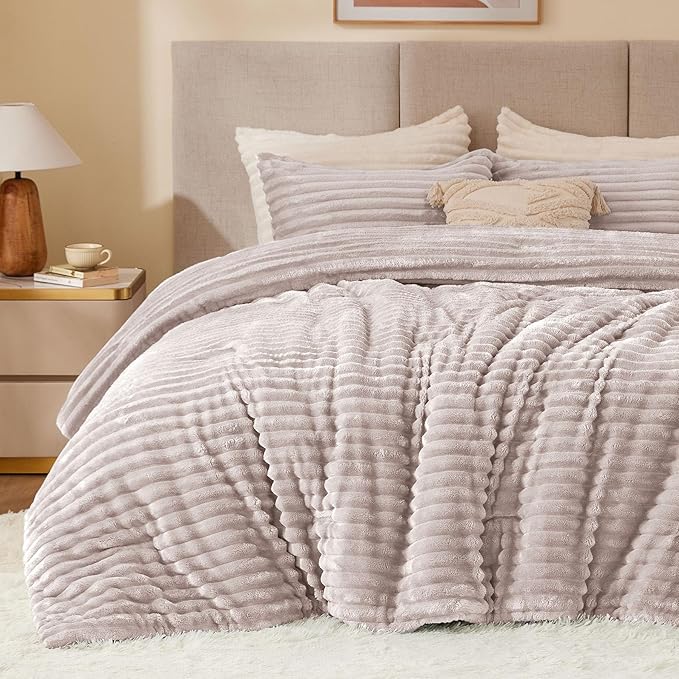 BEDELITE Fleece Twin Comforter Set -Super Soft & Warm Fluffy Lotus Pink Bedding by BEDELITE