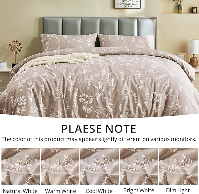 MUXHOMO Duvet Cover Queen Size, Reversible Floral Taupe Duvet Cover Set - Image 7