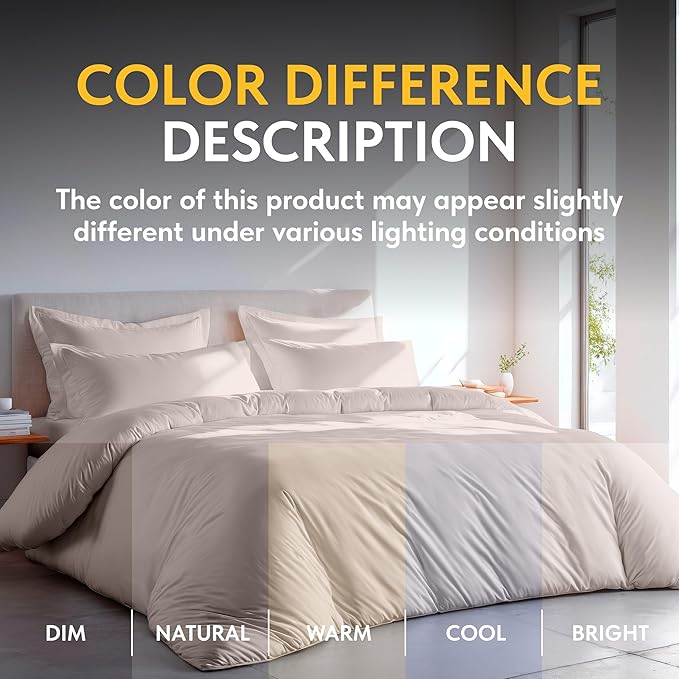 White Classic Beige Duvet Cover Queen Size, Microfiber Duvet Cover - Image 6