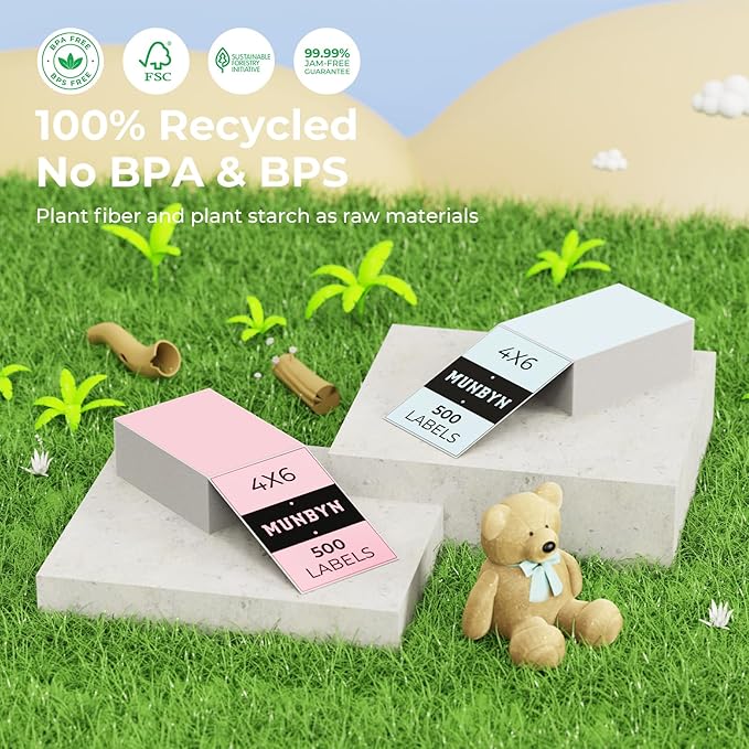 MUNBYN 4x6 Inch Blue Direct Thermal Shipping Labels, Commercial Grade Permanent Adhesive Fanfold Mailing Postage Label Paper for Thermal Printers and Packages, 500 Sheets per Stack