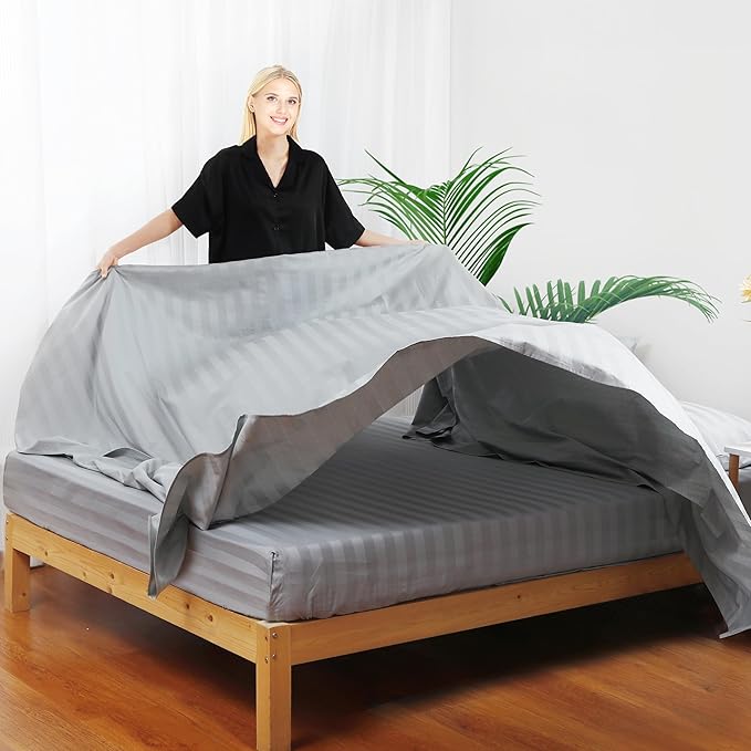 Flat Sheet Only Queen Size, 400 TC 100% Egyptian Cotton Flat Sheet Striped - Image 6