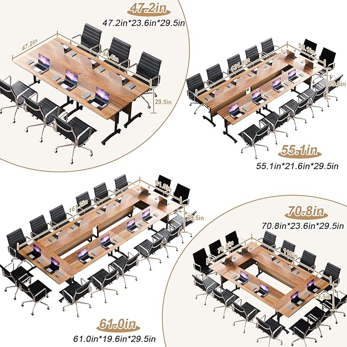 Conference Table Flip Top Mobile Conference Room Tables,Folding Conference Table with Wheels,Large Meeting Training Seminar Table Saving Space for Office Classroom(2B,61'')