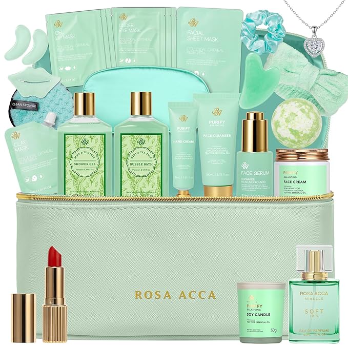 Mother's Day Gift, Tea Tree Skin Care Set, Home Spa Gift Basket, Cosmetic Bag by RAROSAACCA
