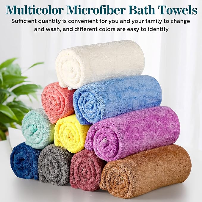 Mixweer 10 Pieces Bath Towel Set, Microfiber Coral Velvet Highly Absorbent - Image 3