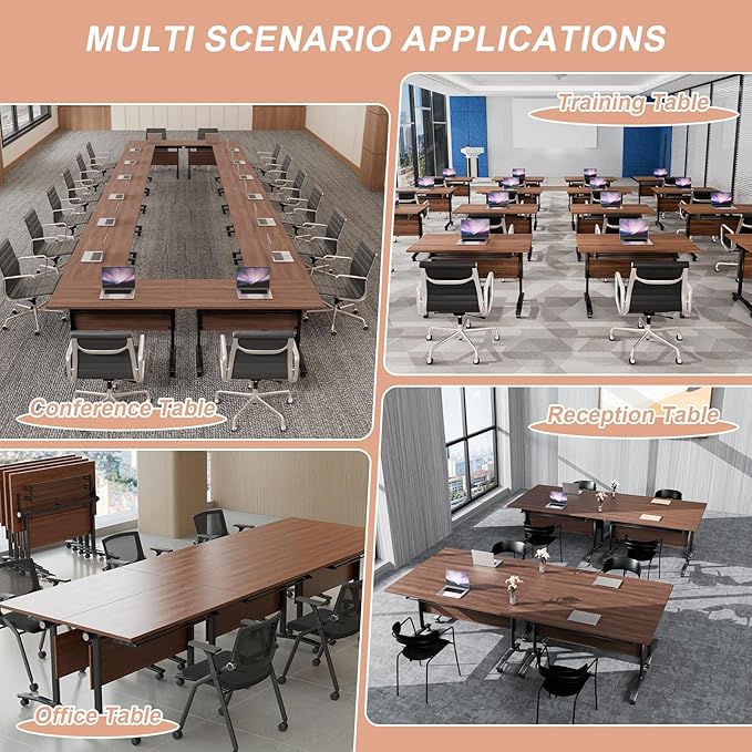 Conference Table Flip Top Mobile Conference Room Tables,Folding Conference Table with Wheels,Large Meeting Training Seminar Table Saving Space for Office Classroom(8D,55.1'')