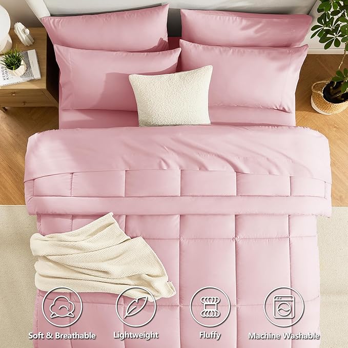 CozyLux King Size Comforter Set Pink, 7 Pieces Bed in a Bag, All Season Bedding - Image 2