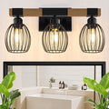3-Light Farmhouse Bathroom Vanity Light Fixtures, Rustic Wood Bathroom Light by Unknown