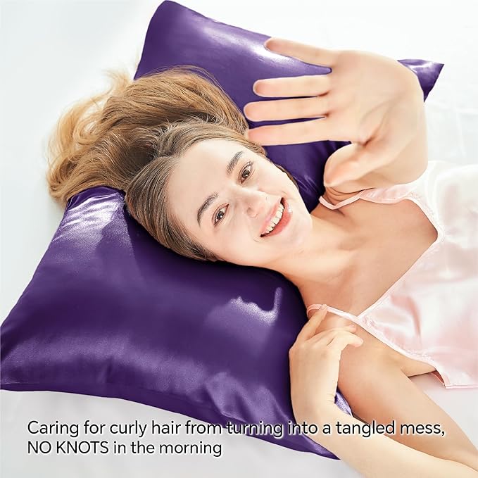 BEDELITE Satin Pillowcase with Zipper 2 Pack, Plum Purple Pillow Cases Standard - Image 4