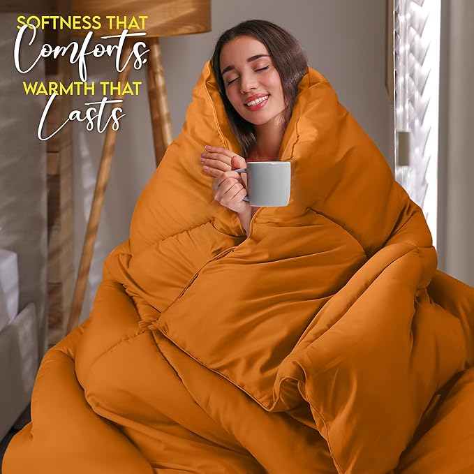 Utopia Bedding Queen Comforter Duvet Insert, Quilted Burnt Orange Comforter - Image 4