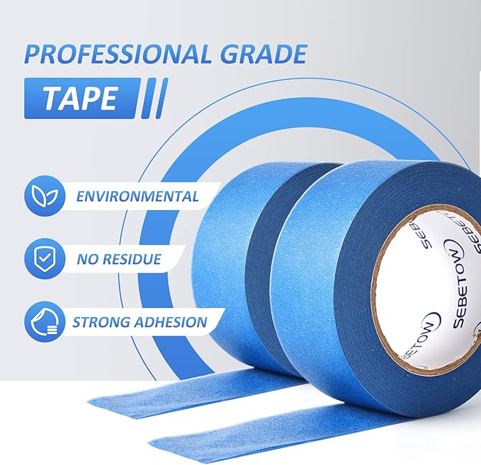 SEBETOW 10 Rolls Painters Tape 2 inch Bulk Painter Tape Blue Wide Roll, Blue Masking Tape, 2 Inches x 55 Yards for General Purpose Wall Painting, Home Improvement