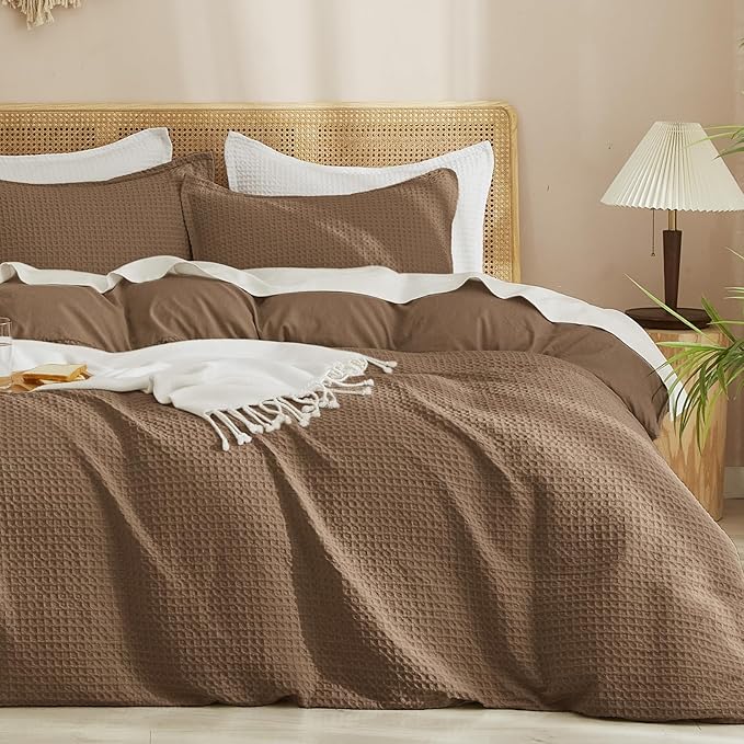 PHF Waffle Duvet Cover Set Queen Size, No Snagging Ultra Soft Luxury Textured by PHF